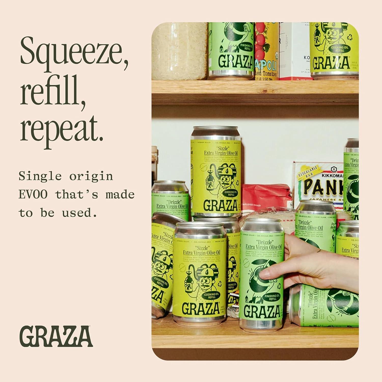 image:imageGraza Drizzle Extra Virgin Olive Oil Finishing Oil High Polyphenol Early Harvest EVOO Finishing Oil in a Squeeze Bottle Single Farm Olives from Spain 169 Fl Oz 500ml Refill CanSizzle