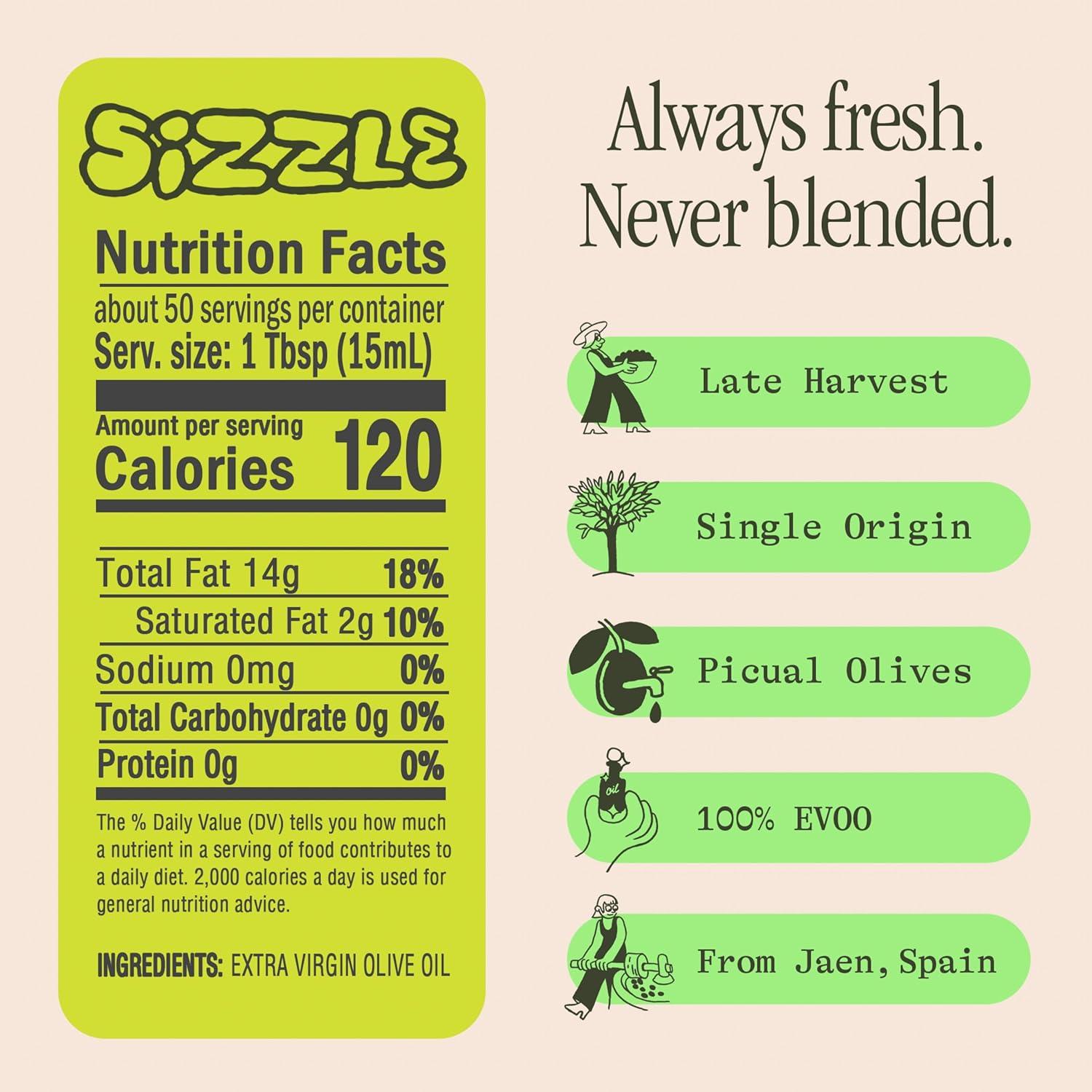 image:imageGraza Sizzle Extra Virgin Olive Oil Cooking Oil High Polyphenol Peak Harvest EVOO Cooking Oil in a Glass Bottle Single Origin Olive Oils from Spain 253 Fl Oz 750ml