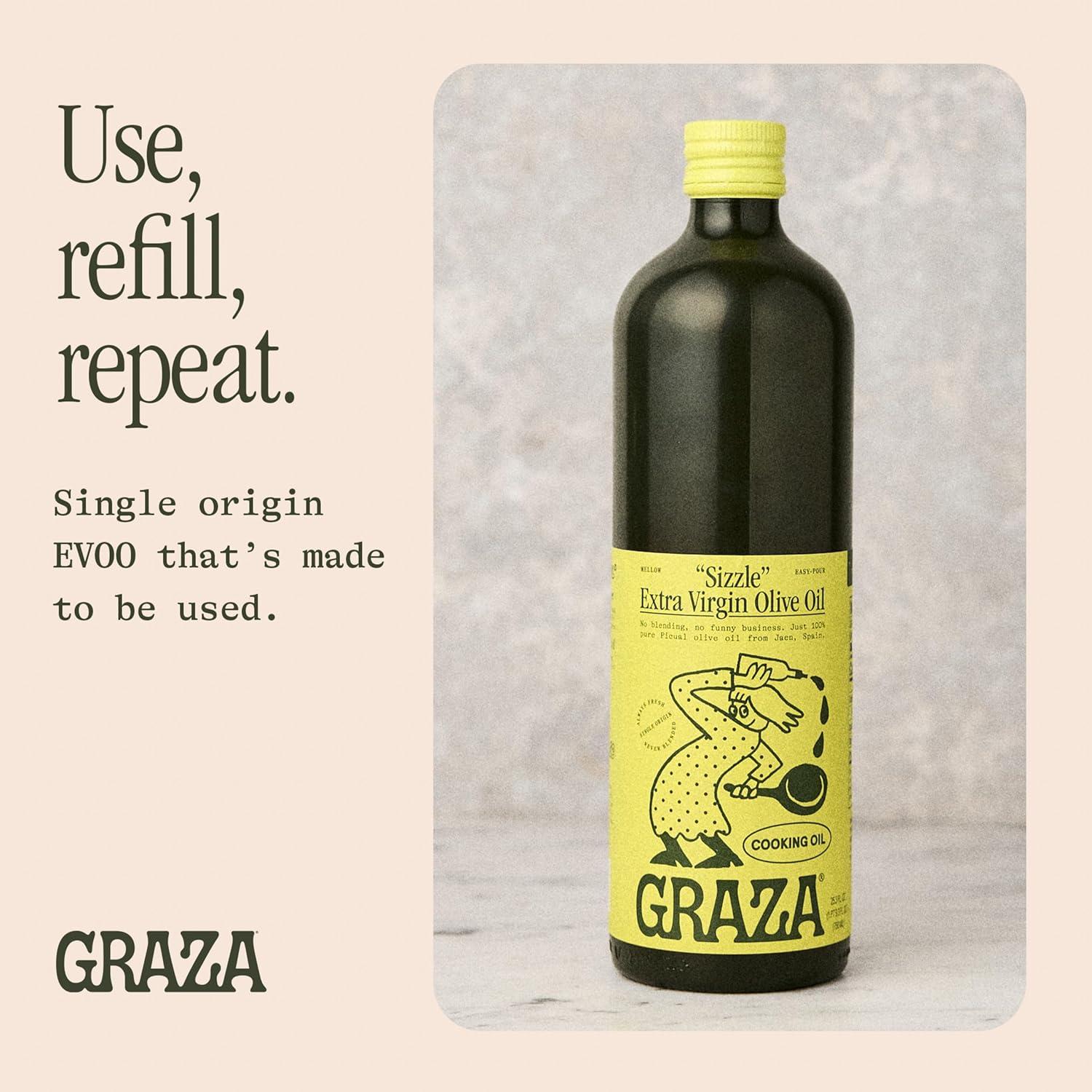 image:imageGraza Sizzle Extra Virgin Olive Oil Cooking Oil High Polyphenol Peak Harvest EVOO Cooking Oil in a Glass Bottle Single Origin Olive Oils from Spain 253 Fl Oz 750ml