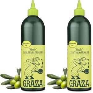 Graza Sizzle Extra Virgin Olive Oil, Cooking Oil – High Polyphenol Peak Harvest EVOO Cooking Oil in a Box – Single Origin Olive Oils from Spain – 51 Fl Oz (1.5L)(750mL (Pack of 2))